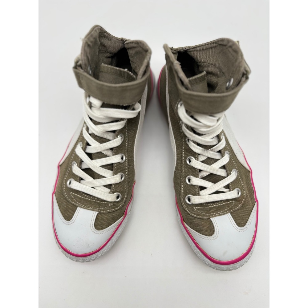 Puma Womens 7.5 High Top Sneakers Olive Green Canvas Pink White SB-7 - Picture 6 of 8